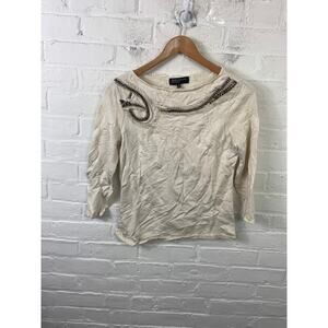 Jones New York Women's Embellished Sequin Pullover Sweater Cream Size S